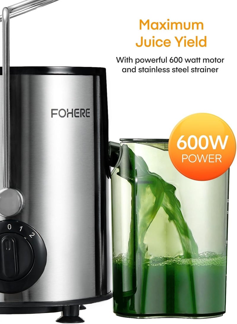FOHERE Juicer Machines, 600W Centrifugal Juicer with Wide Mouth 3” Feed Chute for Whole Vegetable and Fruit with 3-Speed Setting, Easy to Clean, BPA Free, High Yield Juice, Juice Recipe Included - Image 3